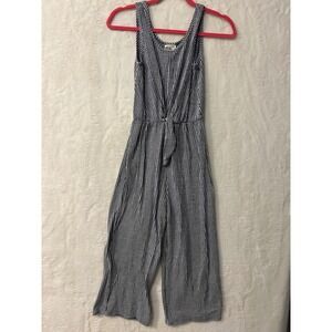 Jenna & Jessie Girls Navy Blue White Striped Tie Front Jumpsuit Size 12